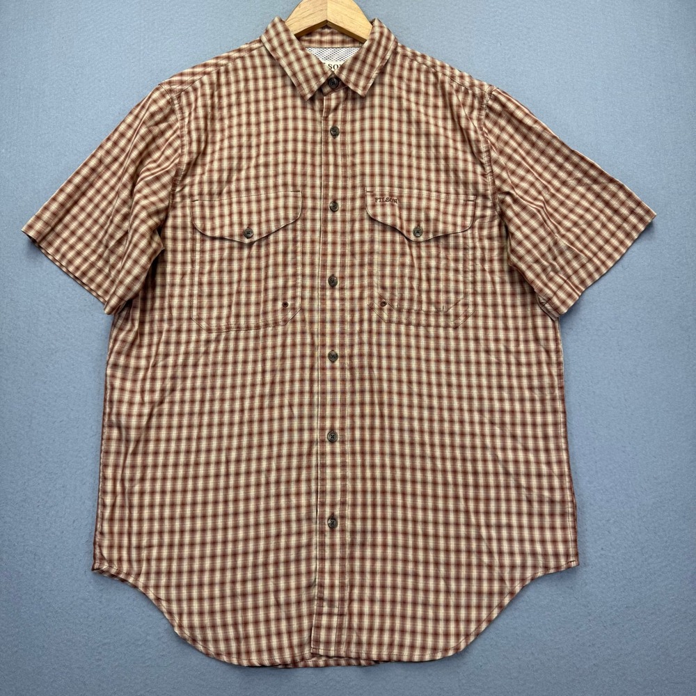 Filson Mens Brick Plaid Short Sleeve Button Down Shirt FCOP002900 Size M